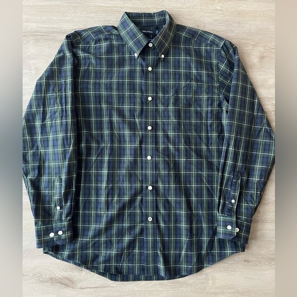 Mens Nautica Plaid Button Down Wrinkle Resistant Holiday SZ L - Picture 1 of 10